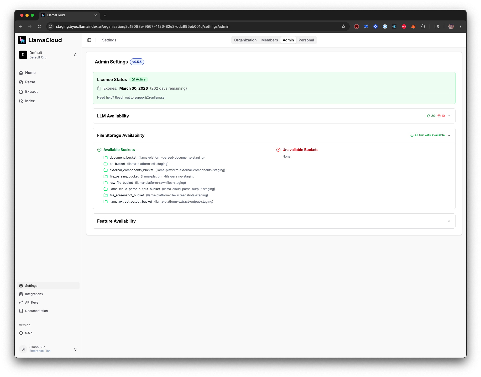 File Storage Availability Admin UI