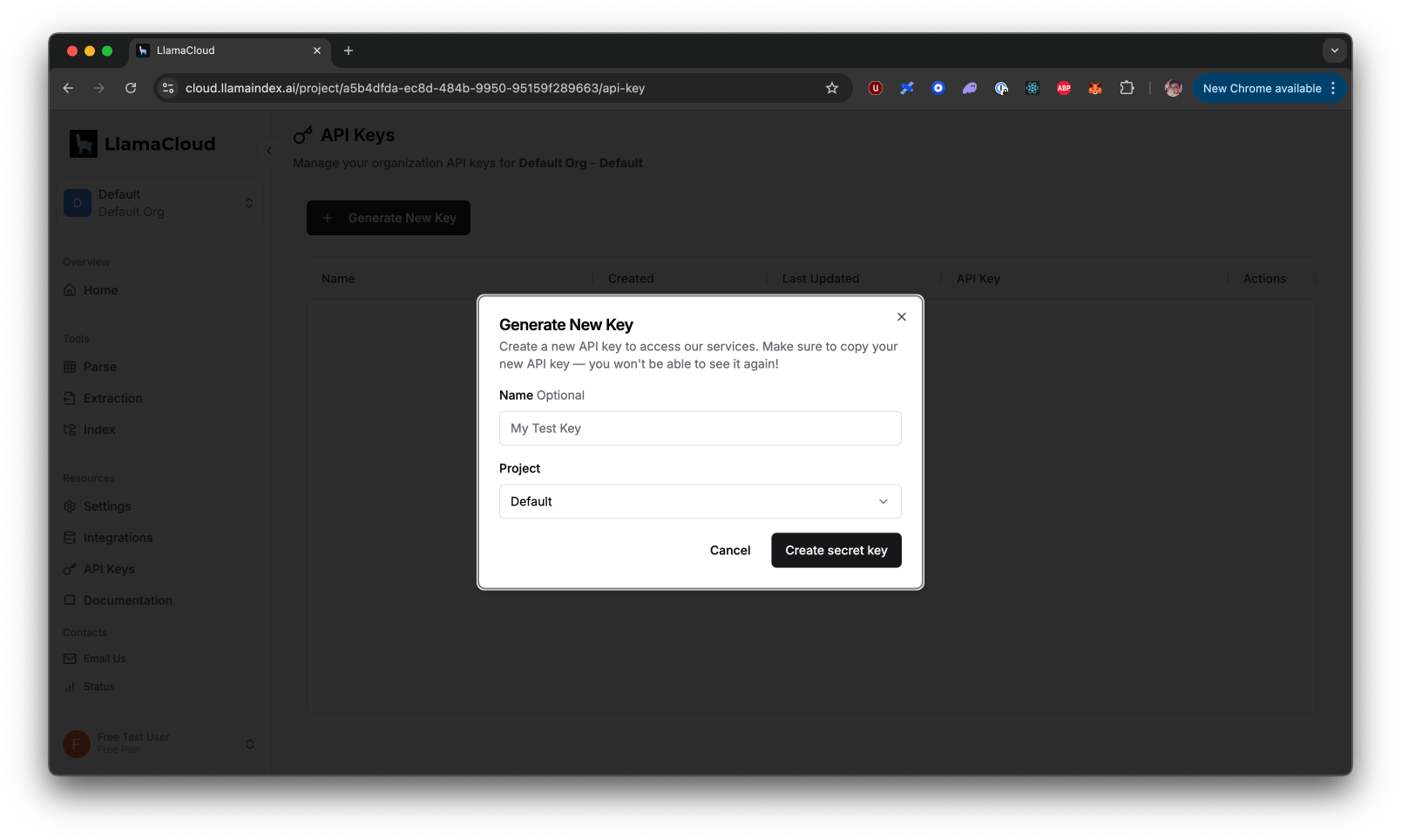 Generate a new API key